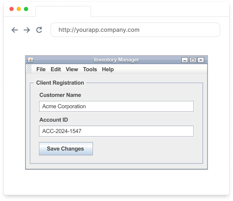 Java Swing application running in a modern web browser with Vaadin