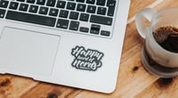 A picture of a Macbook keyboard with Vaadin's 'Happy her of Nerds' sticker. A picture of a Macbook keyboard with Vaadin's 'Happy her of Nerds' sticker.