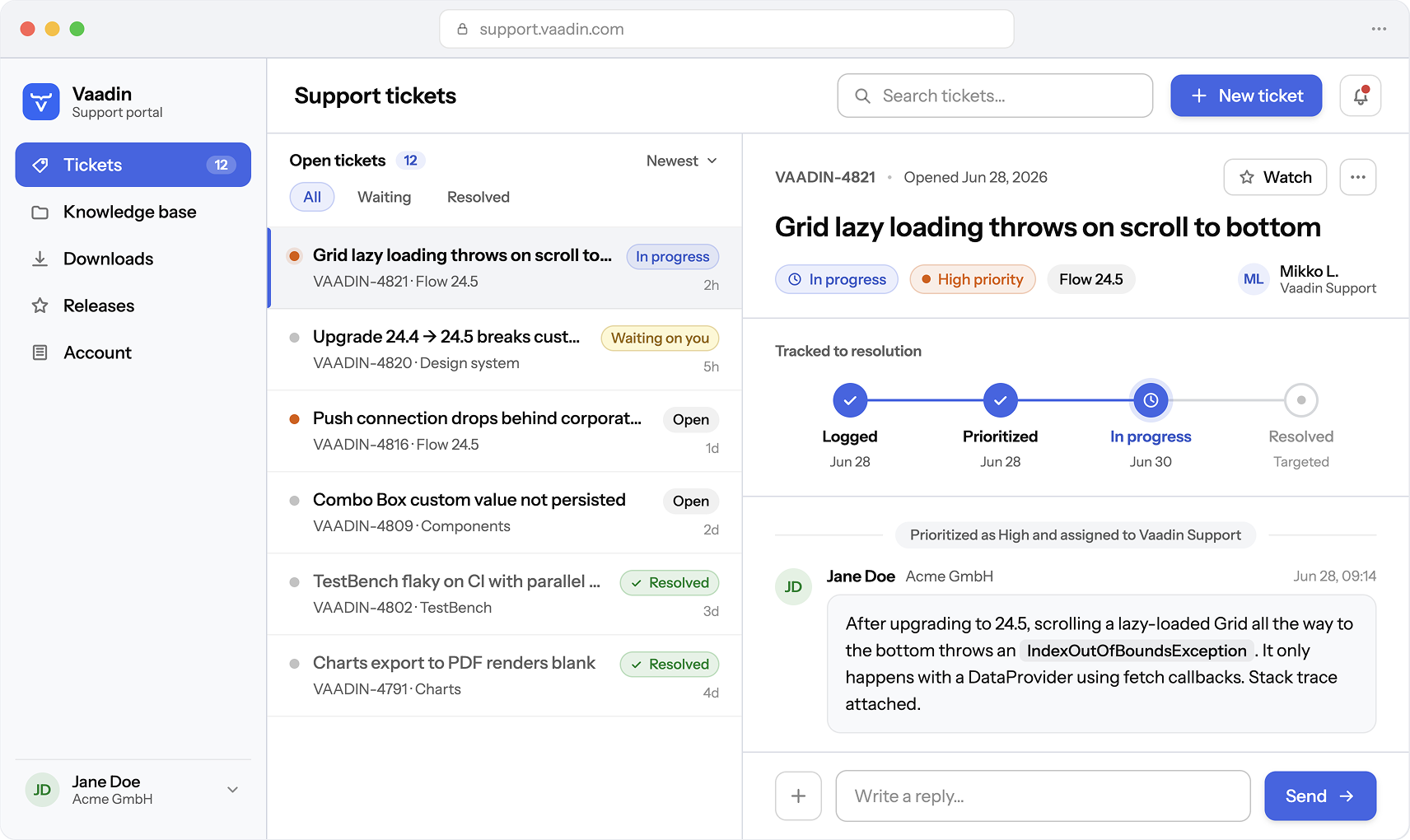 Ticket based support