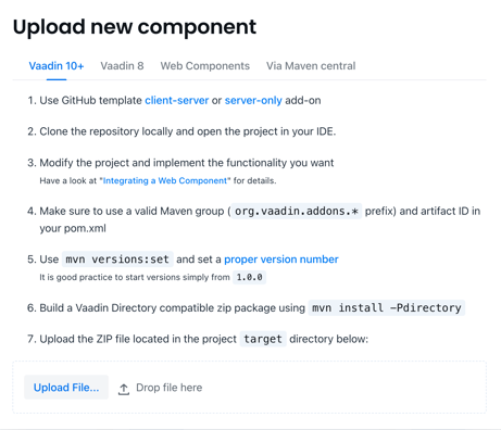 Upload new Add-on Component